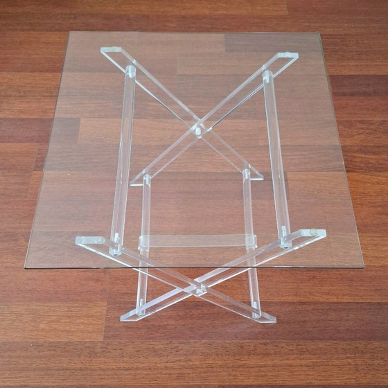 Image 1 of Table d'appoint pliante vintage des années 1970, en plexiglas transparent avec plateau en verre.