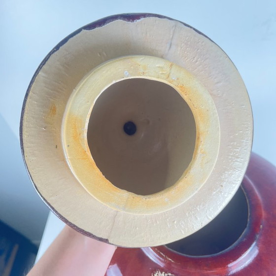 Image 1 of Grande vaso giapponese vintage con coperchio – ceramica smaltata rosso bordeaux – marchio di fabbrica – 49 cm