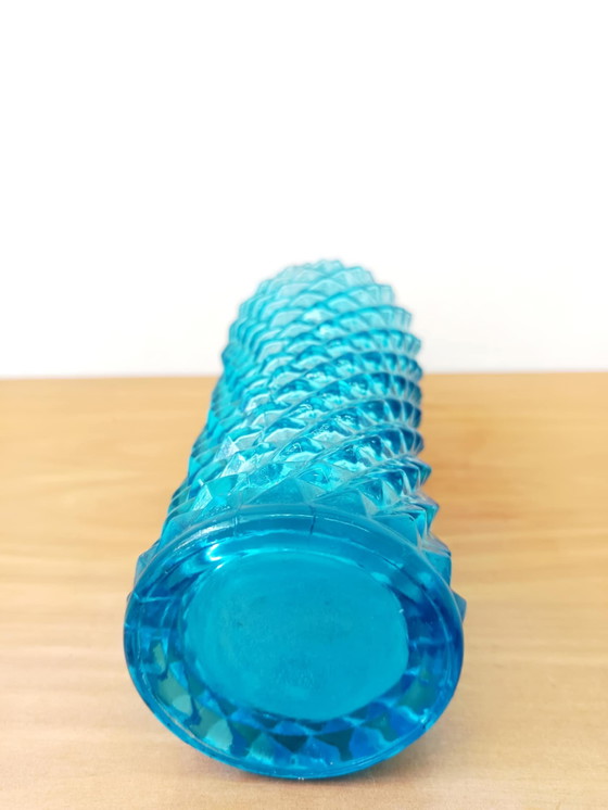 Image 1 of Empoli Glas Diamant Flaschenvase Blau 1950