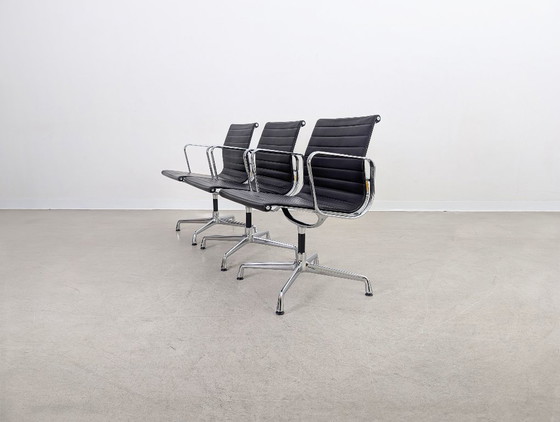 Image 1 of Original 3x Vitra Charles & Ray Eames Chair EA 108 Leather Black