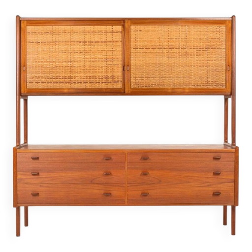 Model Ry20 sideboard in teak and rattan by Hans J. Wegner for Ry Mobler, 1950s