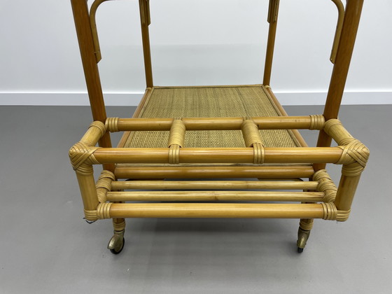 Image 1 of Chariot de service en bambou et rotin - 1970