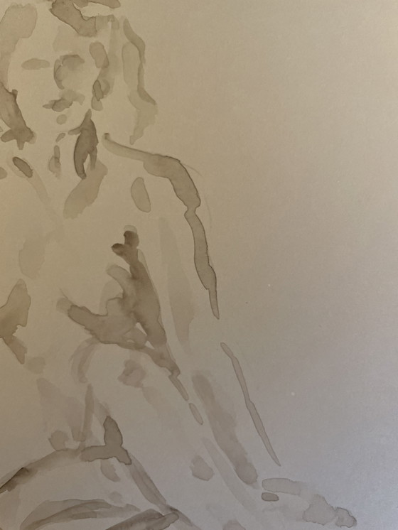 Image 1 of Ritratto femminile dipinto ad acquerello color seppia "Look"