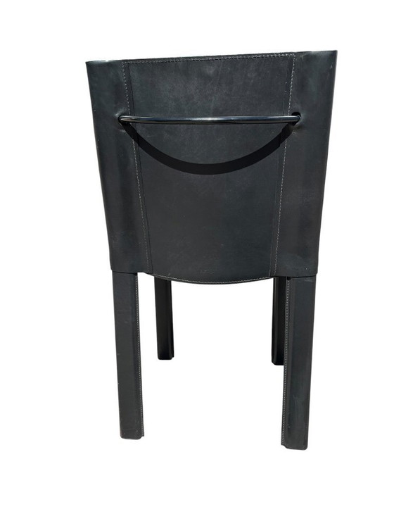Image 1 of 6 schwarze Leder-Esszimmerstühle Carol von Carlo Bartoli für Matteo Grassi