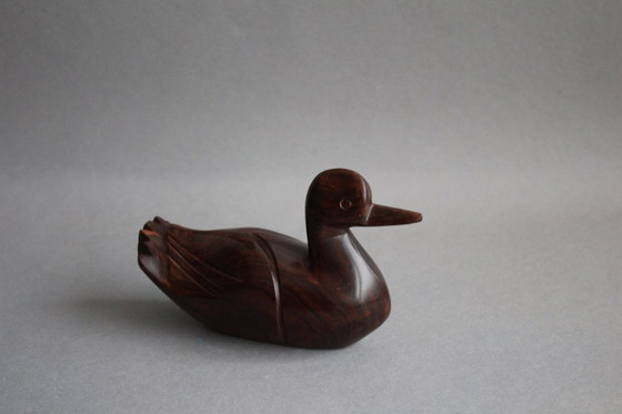 Image 1 of Piccola statuetta di anatra in legno di ferro, vintage, in buone condizioni, venatura marrone, 14x5x8 cm