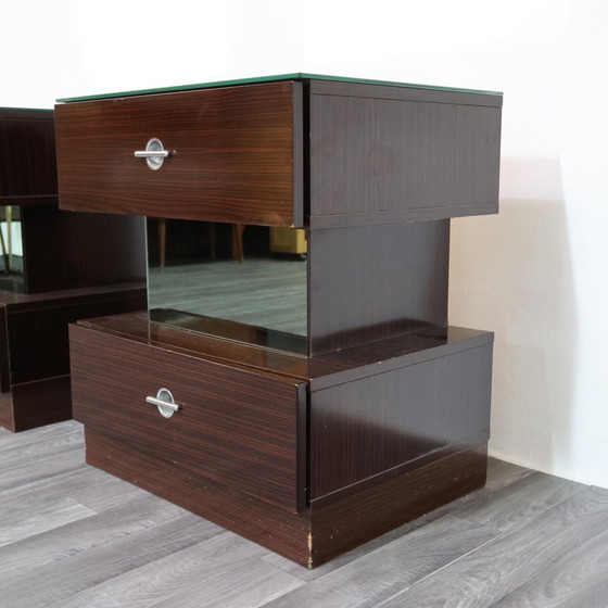 Image 1 of Coppia Di Comodini Ebano Macassar Cubic Design Modernariato Anni ‘80