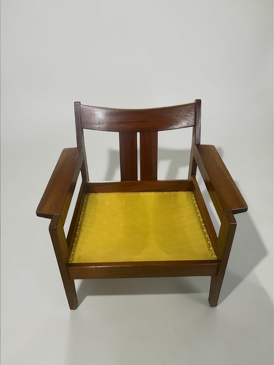 Image 1 of Mid Century Leder Sessel 1970er | Dänischer Vintage Lounge Chair aus Holz & orange Leder | Scandinavian Modern Armchair