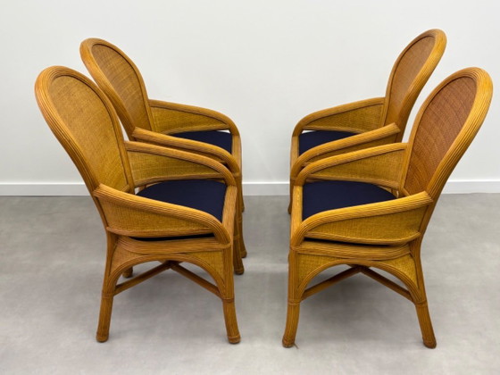 Image 1 of Vintage ( pencil reed ) eettafel met 4 bijpassende stoelen