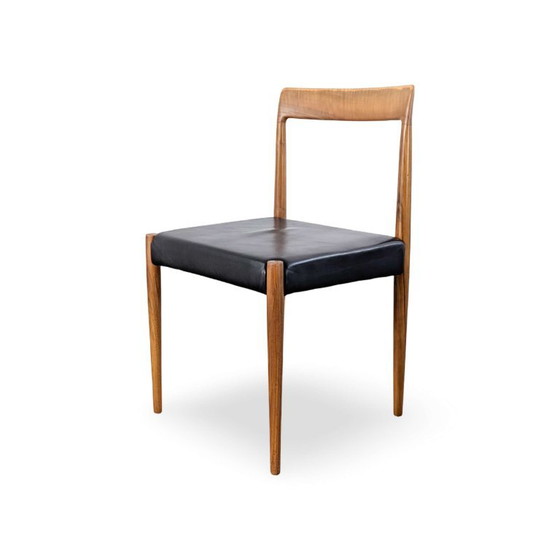 Ensemble original de 6 chaises Midcentury Lübke Noyer Cuir Vintage, Fauteuils d'appoint, Bois, Noir (photo 5 sur 10)