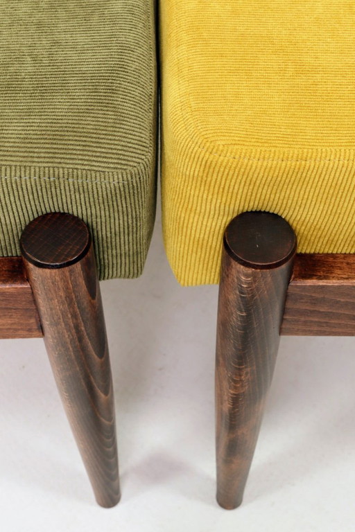 Tabouret scandinavo verde giallo velours côtelé Lotto di 2