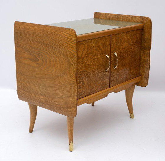 Image 1 of Pareja de Mesillas de Noche Art Decó Italianas Fresno Blanco Briar, Años 20