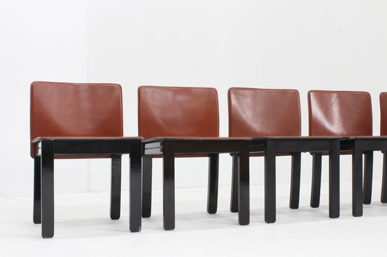 Image 1 of Ensemble de 6 chaises de salle à manger vintage en cuir italien