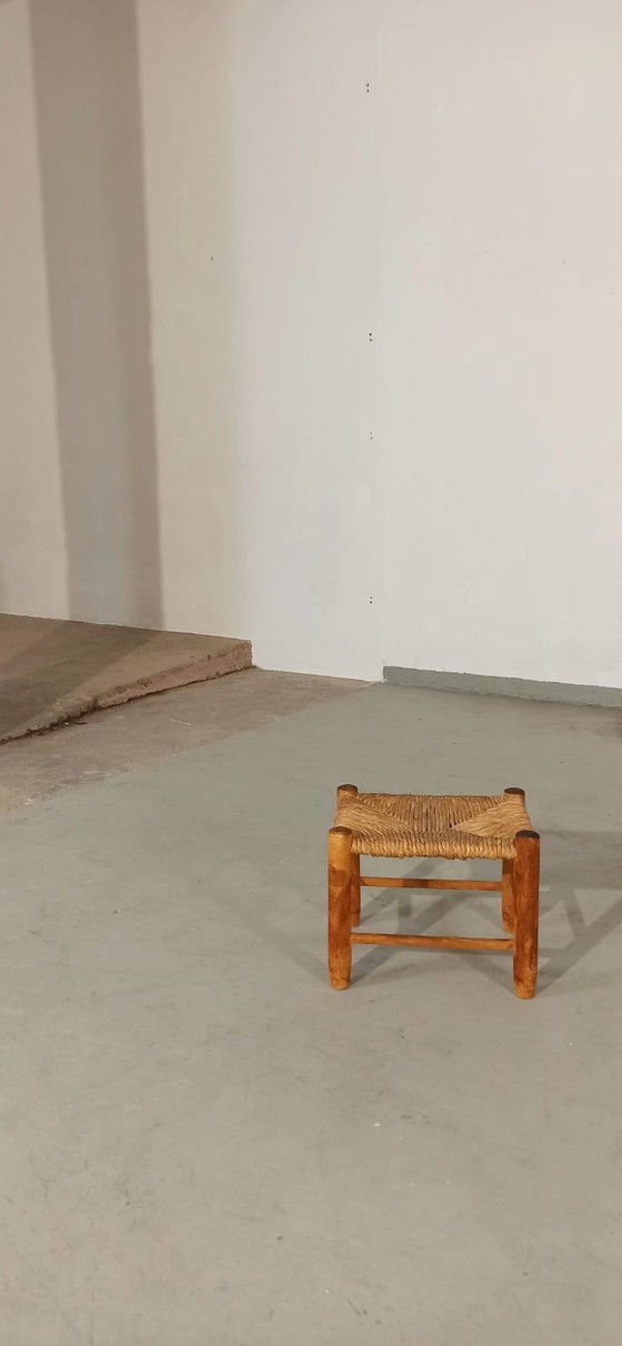 Image 1 of Vintage low stool, wood and wicker 