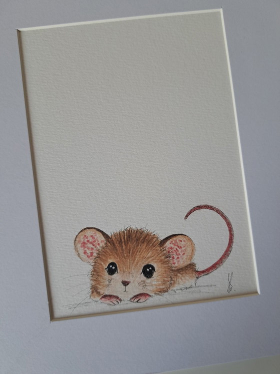 Original Aquarellgemälde kleine Maus | Mit Rahmen, Gemälde & Zeichnungen, Papier, Beige (Foto 5 von 7)