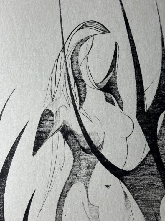 Image 1 of Eugène Eechaut - Original ink drawing – 1969 – Unique work – Framed