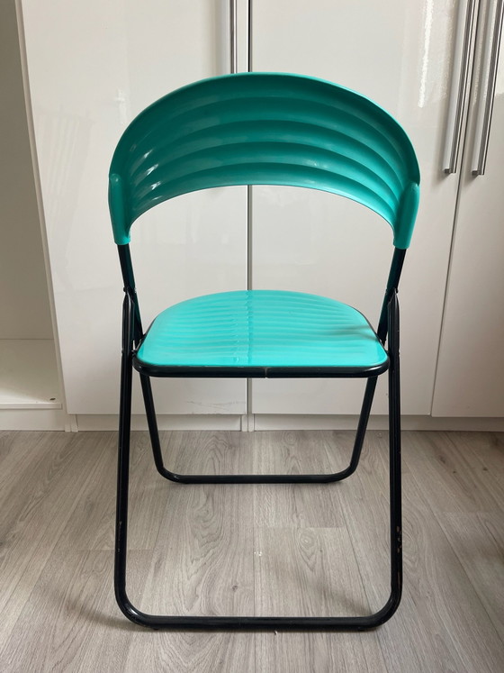 Vintage Italian Folding Chair Studio G.P., 80s Pop Art, Plastic, Metal, Turquoise (photo 5 of 7)