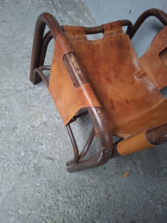 Image 1 of Safari armchair in leather and bamboo by Tito Agnoli for Bonacina 1960S