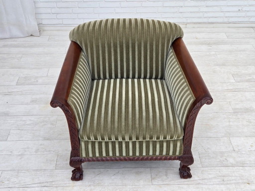 Fauteuil danois des années 1950, revêtement en velours, bois de teck.