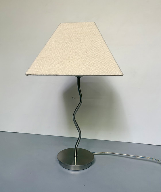 Image 1 of Vintage zigzag lamp with chrome base and fabric shade