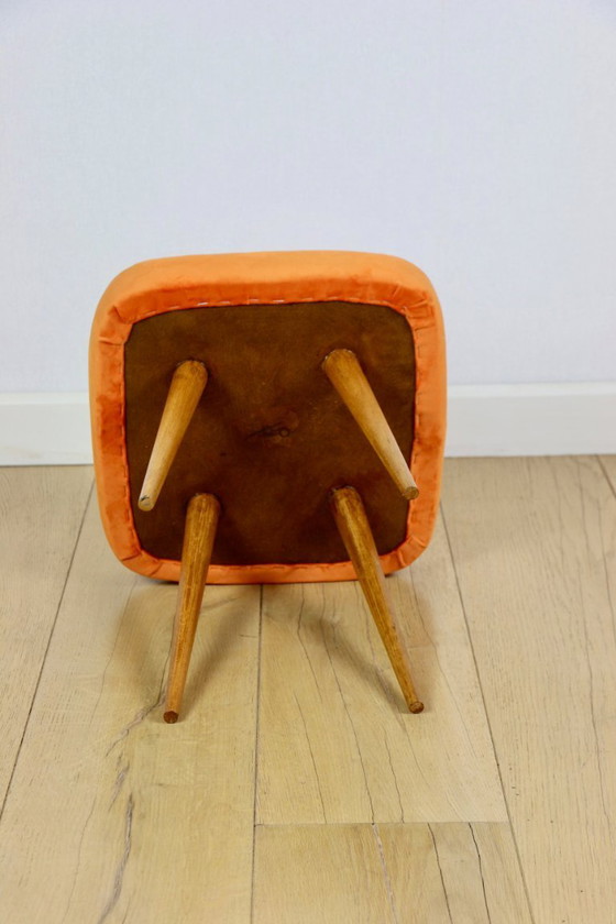 Image 1 of Tabouret carré orange vintage PRL années 1970