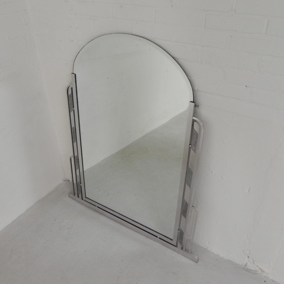Image 1 of Specchio Art Déco con vetro tagliato e cornice in alluminio, anni &#39;30