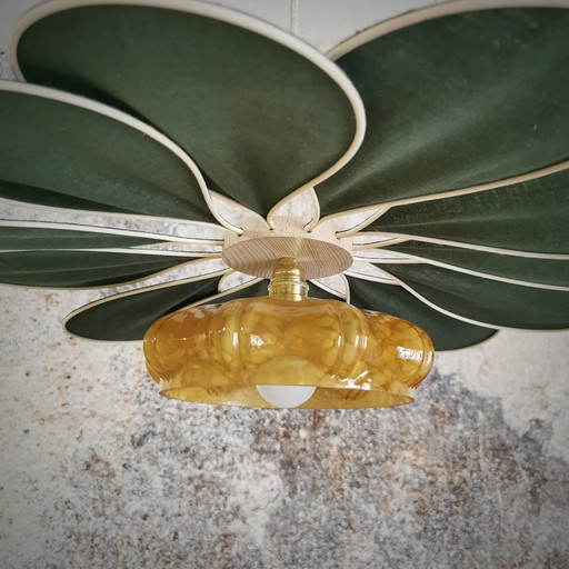 Rotan en linnen bloem hanglamp spar groen - Artisanale armaturen