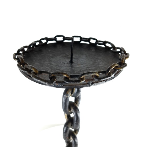 Image 1 of Vintage brutalist vloerkandelaar zwart ketting gietijzer