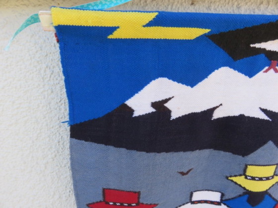 Large wool tapestry, Colombia, hand-woven, folk art, South America, 1970 – Wall decoration (photo 9 of 14)