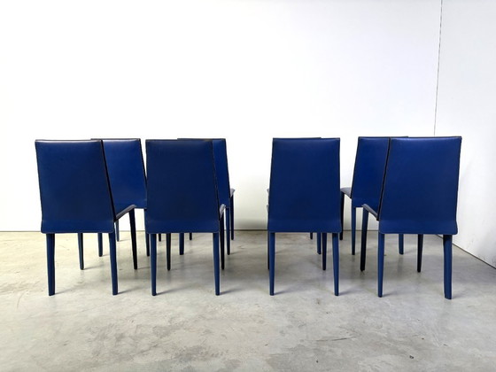 Blue Leather Dining Chairs by Fasem, 1980s - Set of 8 (photo 4 of 13)