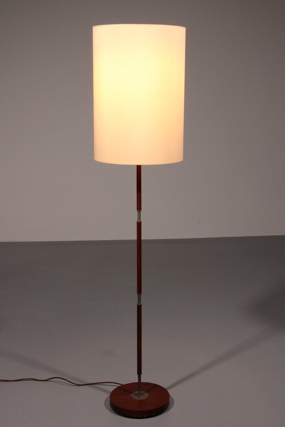 Image 1 of Temde Teak & Metal Floor Lamp with New Custom Shade – 1960s Elegance