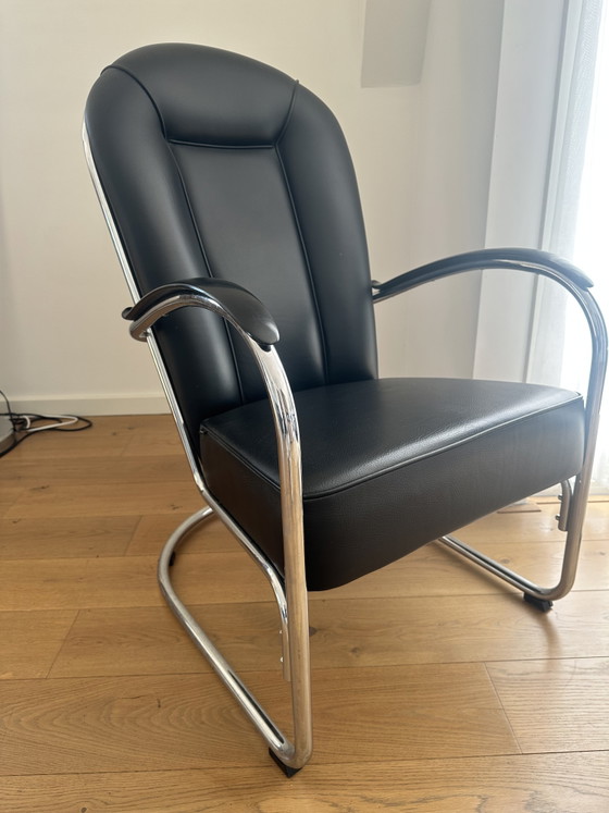 Set van 2 Gispen Classic AA Fauteuils – Zwart Leerontwerp van W.H. Gispen uit 1937 – Chrome, Leather (photo 4 of 13)