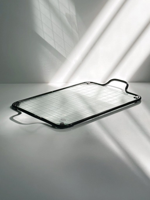 Italienisches Tablett 1980er Vintage Metall Glas Grafisch Club House Italia 80er Servier Tablett Italian Modern
