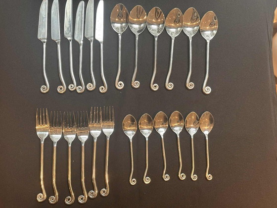 Image 1 of Vintage Franse Swirl Twist Bestekset - 24 Stuks Roestvrij Staal