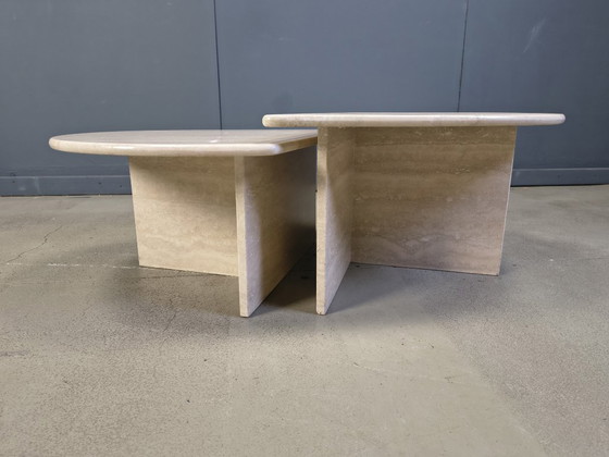 Image 1 of Pair of vintage travertine coffee tables or side tables, 1970s