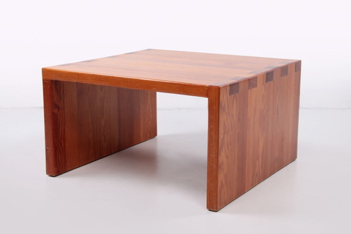 Mesa de centro francesa vintage de madera de pino estilo brutalista