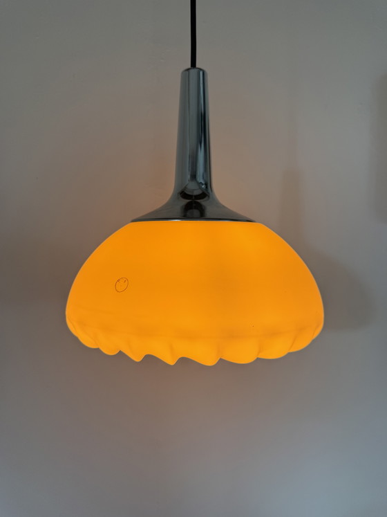 Image 1 of Vintage chrome & opal glass pendant lamp, Peill & Putzler ‘70