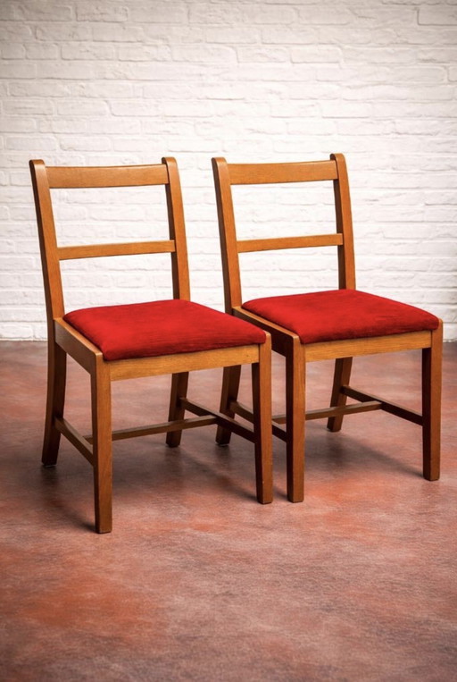 Exclusieve Set van 2 Vintage Engelse Eikenstoelen | G.H. & S. Keen (High Wycombe) | Mid-Century Ambacht