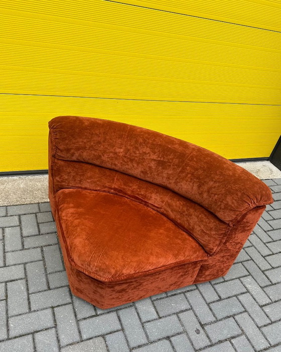 Fauteuil d'angle vintage en velours rouge-brun, Années 70 (photo 19 sur 20)