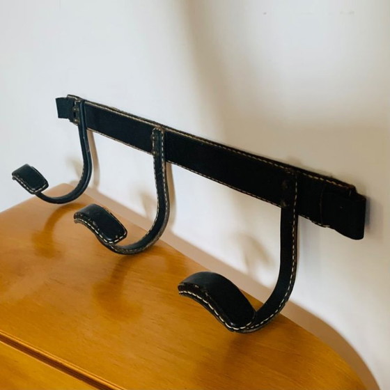Jacques Adnet black leather wall Coat rack, Modern (photo 3 of 15)