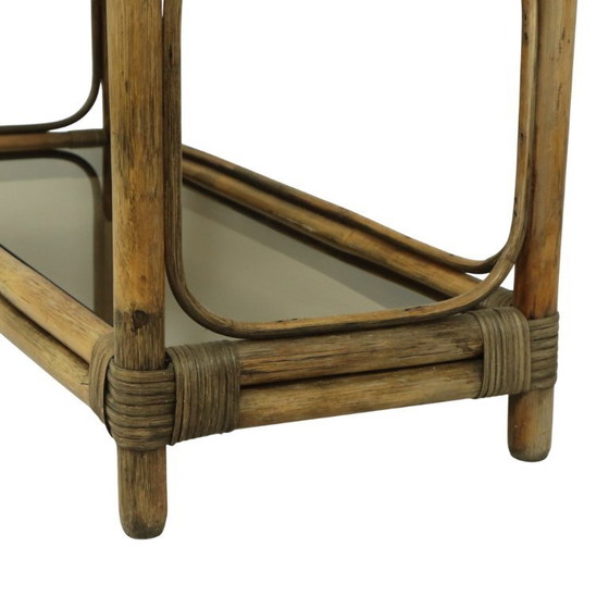 Image 1 of Vintage Boho Shelving Unit, Bamboo and Smoked Glass