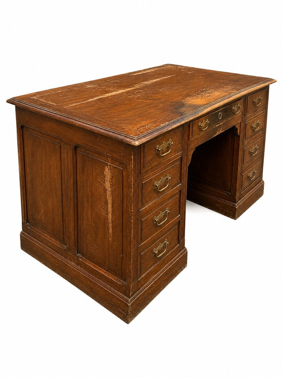 Oak Pedestal Desk with Drawer – Wood (photo 3 of 6)