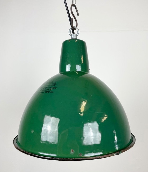 Image 1 of Lampada da fabbrica in smalto verde industriale, anni '60