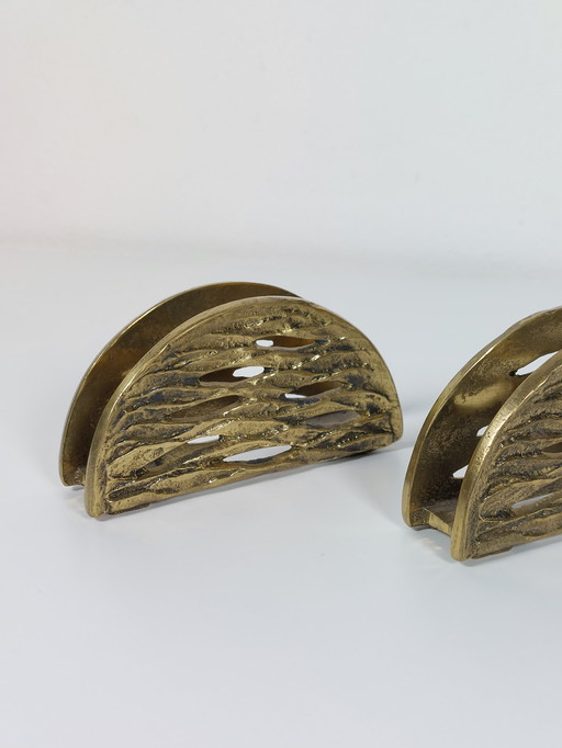 Paar Vibtage Mid Century Brutalistische Serviettenhalter Messing