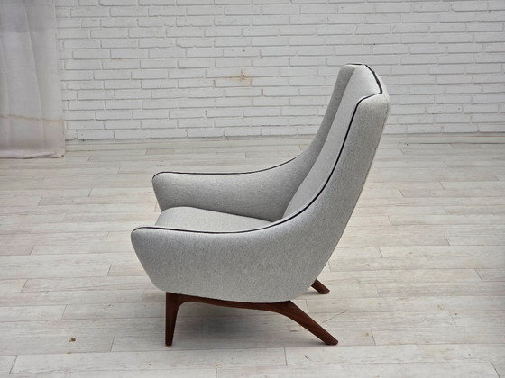 Image 1 of 1960er Jahre, dänisches Design von Illum Wikkelsø, Modell ML 140, Hocker, neu gepolstert.