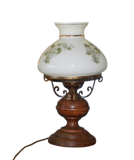Vintage tafellamp in landelijke stijl – 50 cm hoog – met glazen kap met bloemenmotief – Tafellampen, Other (photo 3 of 5)