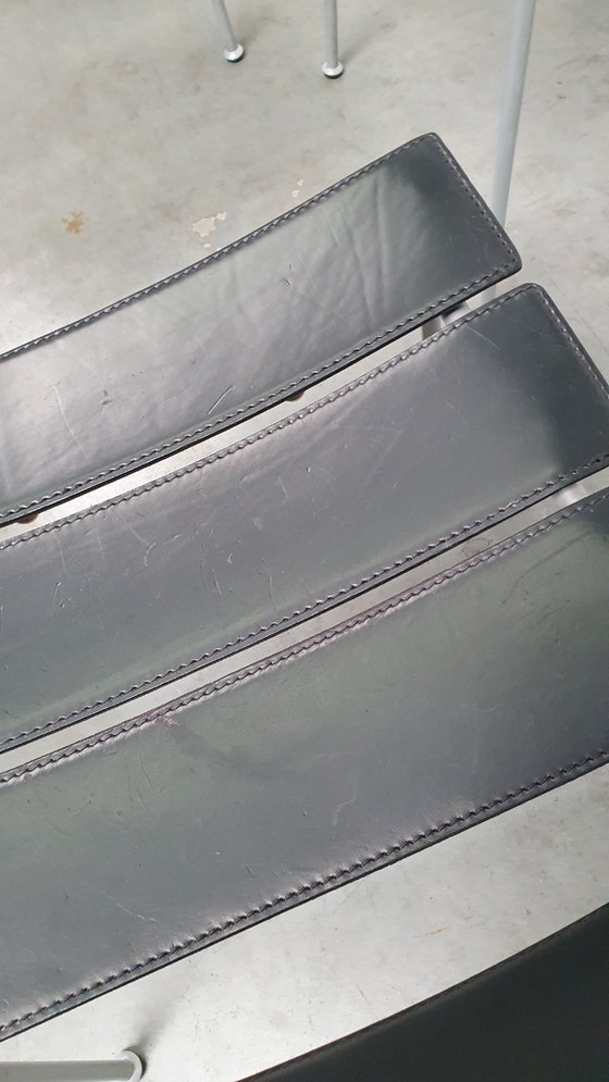 Image 1 of 4x Giancarlo Vegni Fasem Italia Stripe Zadelleer Vintage Stoelen Design