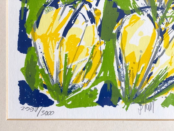 1x Siebdruck „Gelbe Tulpen“ von Ad Van Hassel – Lithographien & Drucke, Glass, Paper (photo 6 of 8)