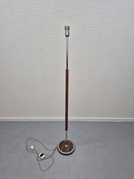 Lampadaire vintage Herda. Lampe sur pied années 60, 70. – Chrome, Textile (photo 14 of 15)