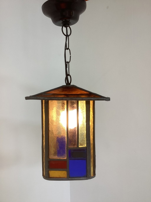 Lampe en vitrail Art Déco de l'école d'Amsterdam, années 1920