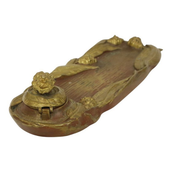 Image 1 of Bronze Art Nouveau Inkwell Pen Holder